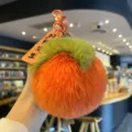 Creative orange and green Rex rabbit fur pom-pom keychain with lucky theme tag - Orange Green Mix (Faux Fur)