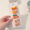 Cute orange-themed fabric wrapped hair clip set for baby girls, 5 pieces included - Orange Candy