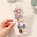 5pcs cute fabric covered hair clips set for baby girls with flower fruit and bow designs - Grey Five-Petal Flower (BD3975)