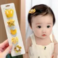 5Pcs cute yellow fabric-covered baby hair clips set for infants and toddlers - Ginger Ears (BD3975)