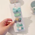 Cute mint green fabric covered hair clips set with bow and bear designs for toddlers - Green Bear (BD3975)