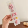 Set of 5 cute pink fabric wrapped hair clips for babies and toddlers with flower and star designs - Pink Plaid Flower (BD3975)