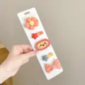 Set of 5 cute fabric-covered hair clips for baby girls in warm orange and pink tones - Orange Lion (BD3975)
