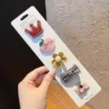 Set of five cute fabric covered cartoon hair clips and bows for baby girls and toddlers - Crown Pink Cherry (BD3975)