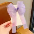 Pinza para el pelo con lazo de mariposa en tul lila con cintas largas - Mariposa de Gasa Púrpura