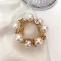 Elegant beige hair tie bracelet with imitation pearls and rhinestones on silk fabric. - Braided Buckle Rhinestone Khaki
