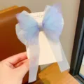Pinza para el pelo con lazo de mariposa degradado azul para niñas con cintas largas - Mariposa de Gasa Azul