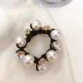Elegant black pearl hair tie and bracelet with sparkling rhinestones for women hair accessory - Braided Buckle Rhinestone Black