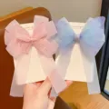 Encantadoras pinzas para el cabello con lazo de organza para niñas en rosa y azul - Set de dos piezas / Mariposa Bordada Azul y Rosa