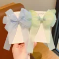 Elegantes pinzas para el cabello de mariposa para niñas en tul azul y verde degradado - Set de dos piezas / Mariposa Bordada Azul y Gasa Verde