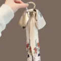 Elegant vintage style silk ribbon hair tie with bow and long floral crane streamers - Azalea Red