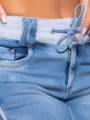 Blue denim skirt waist detail showcasing elastic waistband and drawstring design for summer. - XS / Blue