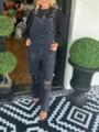 Women Corduroy Overalls Casual Distressed Jumpsuit Fall Winter Solid Color Long Rompers - S / Black