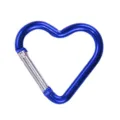 Detail view of a vibrant blue heart-shaped aluminum carabiner keychain with spring gate. - Dark Blue