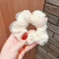 Elegant white chiffon floral scrunchie with a double-layer design for ponytail - Yellow Large Flower