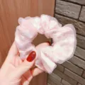 Handheld pink floral chiffon double-layer scrunchie with delicate mesh outer layer - Pink Small Floral