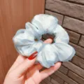 Light blue floral chiffon scrunchie with double-layer mesh for ponytail hairstyles - Blue Small Flower