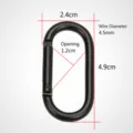 Détail du mousqueton en aluminium noir montrant les dimensions et mesures précises. - Noir Électrophorétique