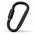 Black D-shaped locking carabiner with long screw nut, aluminum alloy clip hook for backpack. - Black