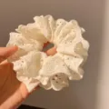 Elegant Mori-style white floral lace scrunchie hair tie for bun hairstyles and updos - Beige Hollow Out Lace