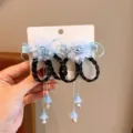 Ancient style blue flower hair clips with black braids and bell pendants for Hanfu - Blue Petal Floral Wig Braid (109)