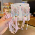 Handmade pink butterfly Hanfu hair clips with long tassels, pearls and ribbon decoration - Butterfly Pink