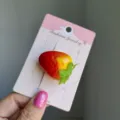 Cute handmade red and yellow gradient strawberry hair clip accessory on pink card - 2 Pieces/Pack / Big Strawberry
