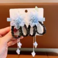 Elegant Chinese style hair clips featuring blue flowers and artificial braids for girls - Blue Silk Flower Hair Accessory (109)