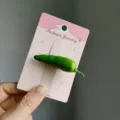 Creative green pepper vegetable hair clip accessory mounted on a pink display card - 2 Pieces/Pack / Green Chili