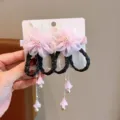 Elegant traditional Chinese style hair clips with pink flowers and braided wig tassels - Pink Silk Flower Hair Accessory (109)