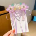 Pinzas para el pelo de flores púrpuras Hanfu con borlas largas y cintas - Púrpura de Sueño