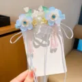 Pinzas de pelo Hanfu con flores azules y borlas de cuentas rosas para niñas elegantes - Azul de Sueño