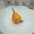 Cute pear shaped fruit hair clip accessory for women in yellow and orange finish. - 2 Pieces/Pack / Pear