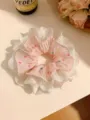 Sweet pink floral scrunchie with elegant white lace trim and colorful dot patterns - Pink Lace