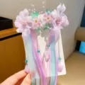 Pinzas para pelo de flores de seda púrpura con borlas largas y fluidas para Hanfu - Púrpura Huarong
