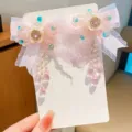 Elegantes pinzas para el cabello con flores rosas Hanfu y borlas para niñas pequeñas - Estilo de Flor Corta