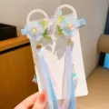 Pinzas para el pelo de flores Hanfu tradicionales con elegantes borlas y perlas - Anillo Azul