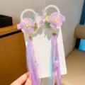 Lindas pinzas de pelo con flores púrpuras, cintas largas y perlas para estilo Hanfu - 19-Círculo / Púrpura