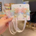Pinzas para el cabello Hanfu con flores rosas hechas a mano y cintas de seda largas set - 20-Qinyu / Rosa