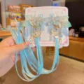 Pinzas para el pelo con flores estilo Hanfu, cintas azul claro y borlas de perlas - 21-Qinyu / Azul