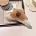 Cute plush Capybara cartoon hair claw clip for women in soft creamy white and brown fur - Double-Sided Plush Claw Clip / 11cm / Brown and White Color Block