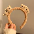 Cute plush bear headband in light brown, soft fuzzy material for autumn winter. - Khaki Bear
