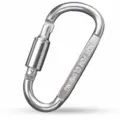 Silver long nut carabiner heavy duty metal screw lock clip hook for outdoor backpack attachment. - Silver White