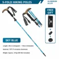 5-teilig Faltbare Trekkingstöcke Aluminiumlegierung Leichte Wanderstöcke für Outdoor - Gebogener Griff Himmelblau