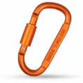 Orange aluminum D-ring locking carabiner clip for outdoor backpack and keychain use. - Orange