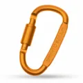 Gold D-shape aluminum alloy carabiner with screw gate, durable backpack clip keyring hook. - Gold