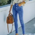 High waist slim fit skinny stretch denim jeans women long pants casual everyday wear. - S / Light Blue