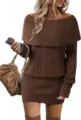 Women's off-shoulder long sleeve bodycon knit sweater dress for autumn and winter season. - S / Coffee