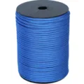 Blue 9-core paracord roll wound on black plastic spool for outdoor camping and survival. - Blue