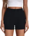 Women casual black elastic waist denim shorts summer high rise pockets streetwear apparel - S / Black